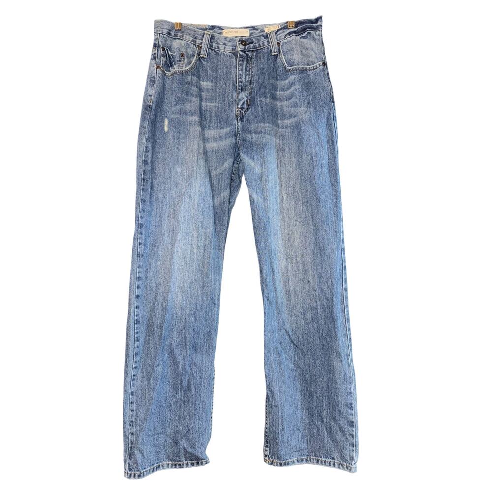 Free World Denim Jeans Men's 32x32 Relaxed Straight Leg Distressed‎ Utility